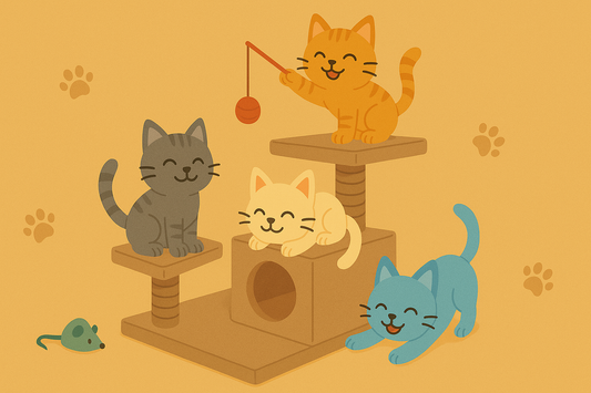 illustration de chats jouant dans un grand arbre à chat