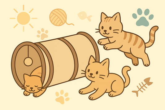 Illustration de chats jouant dans un tunnels pour chats