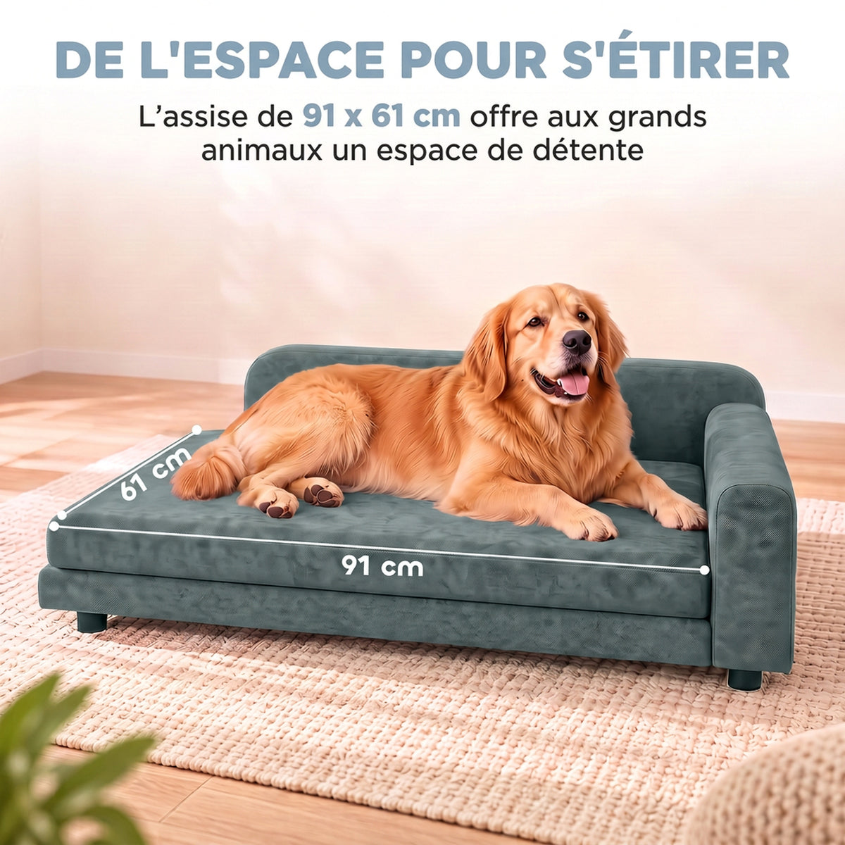 Canapé pour Chien Lit pour Chien Coussin Déhoussable Lavable Dossier Haut Accoudoirs Velours 101x66x34,5cm Gris