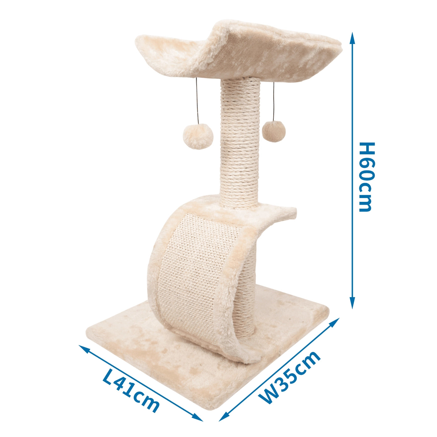 Arbre à chat confortable et sécurisé - Plateformes multiples et accessoires de jeu (H 60 cm x L 41 cm x W 35 cm)