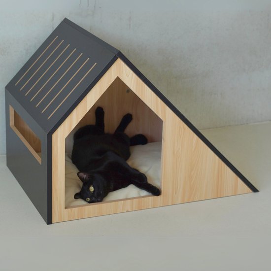 Maison pour chat | bois | noir | 75 x 50 x 53 cm - STUDIO ANIMAUX