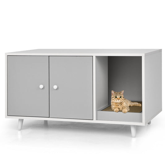 NNECW Cat Litter Box Enclosure with Divider for Large Cat & Kitty-Grey