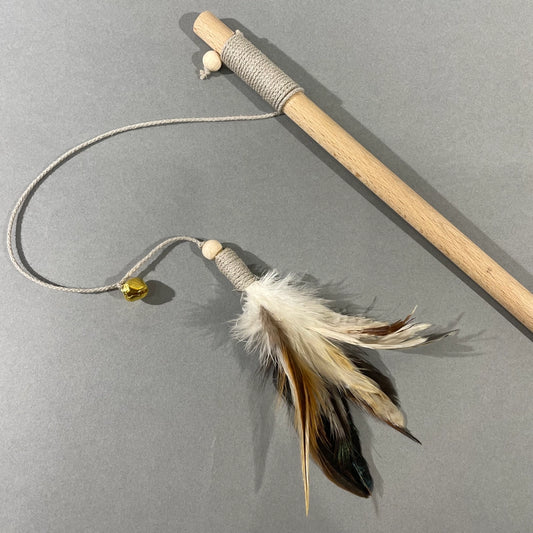 Jouet pour Chat Naturel - Plumes et Clochette - Baguette pour Chat - Pawsome Pet Toys