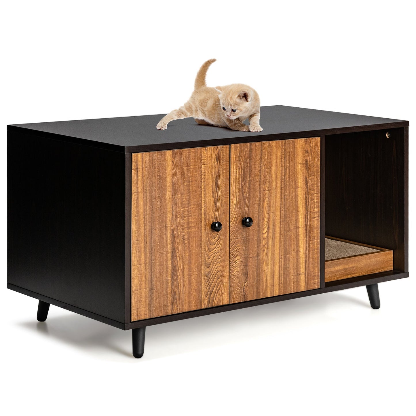 NNECW Cat Litter Box Enclosure with Divider for Large Cat &amp Kitty-Coffee