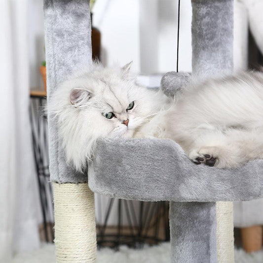 Gray Paw Print Cat Climbing Frame With Sisal Grinding Claw Toy - All-In-One Cat Playground