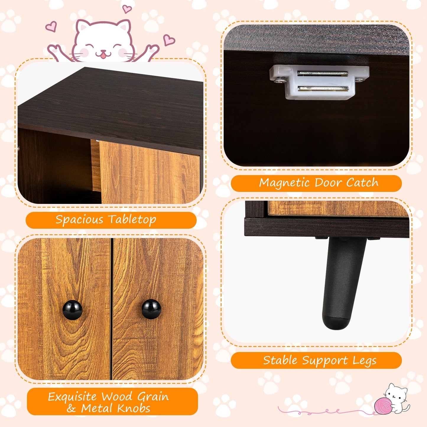 NNECW Cat Litter Box Enclosure with Divider for Large Cat &amp Kitty-Coffee
