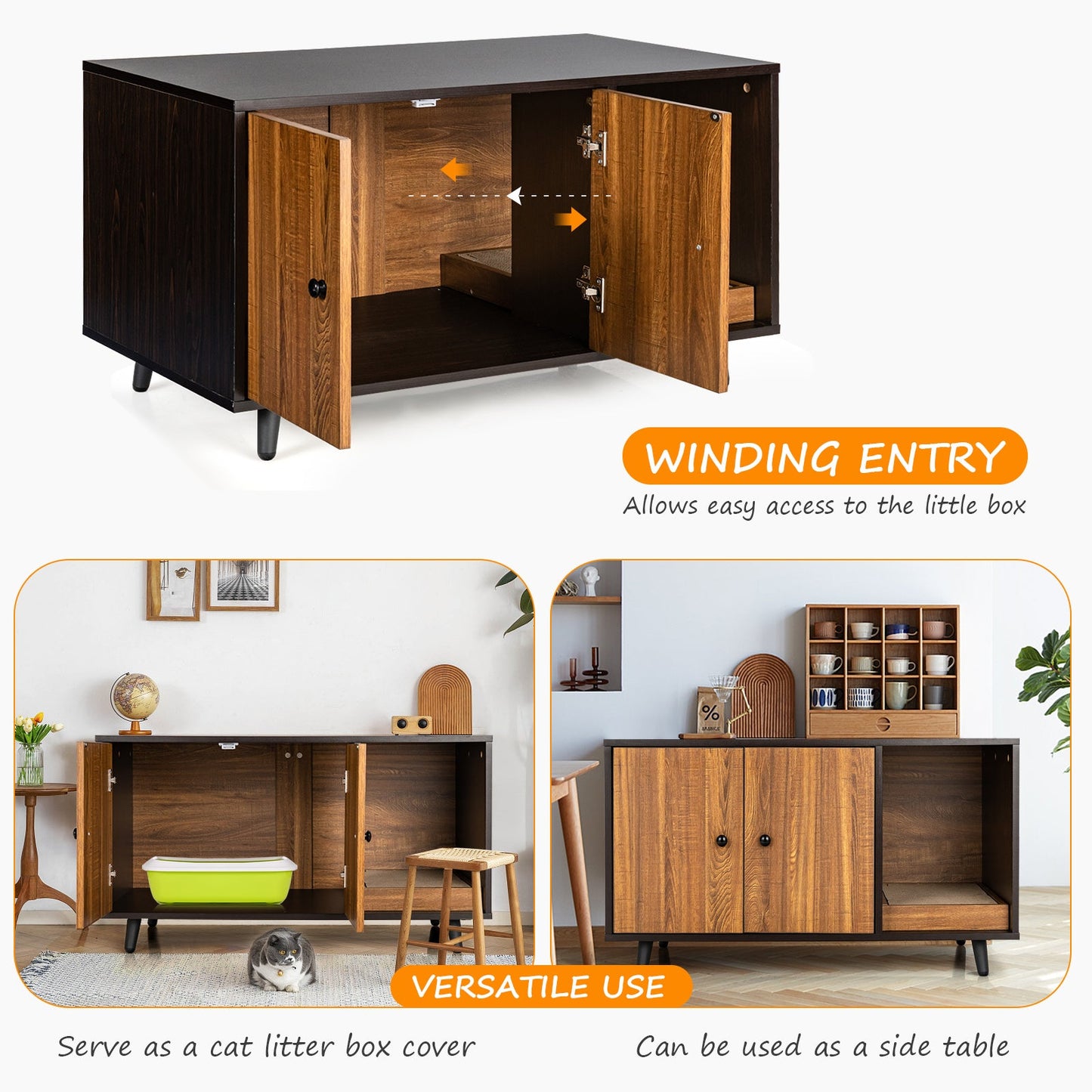 NNECW Cat Litter Box Enclosure with Divider for Large Cat &amp Kitty-Coffee