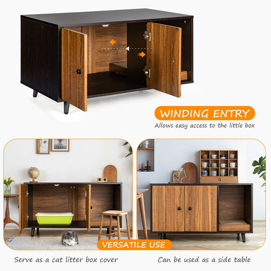 NNECW Cat Litter Box Enclosure with Divider for Large Cat &amp Kitty-Coffee