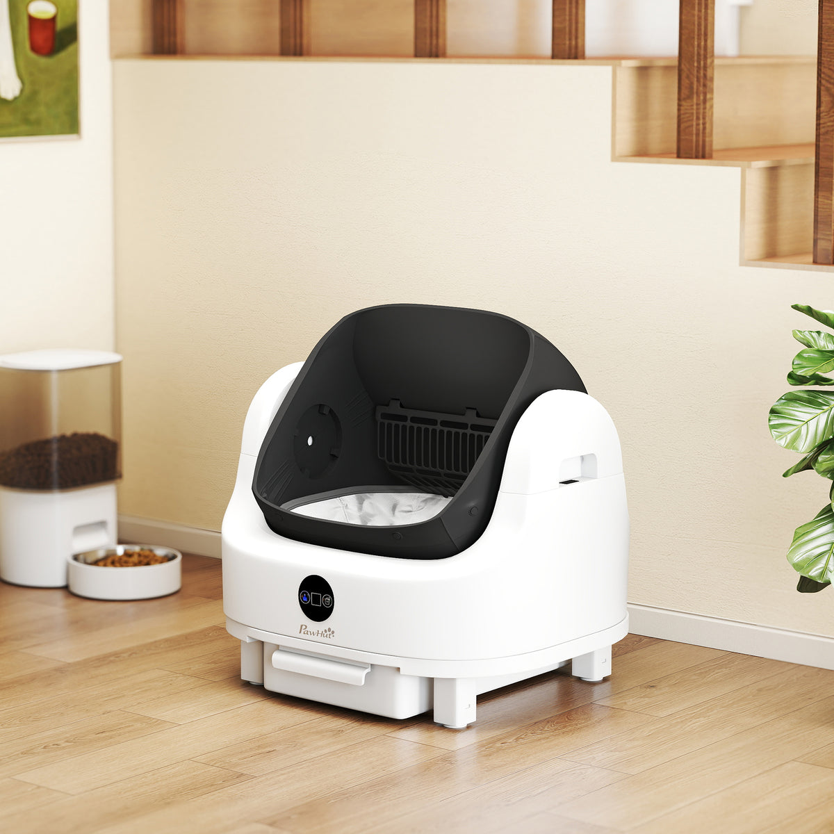 Litière chat autonettoyante bac à litière pour chat automatique ouvert isolation des odeurs/protection de sécurité blanc
