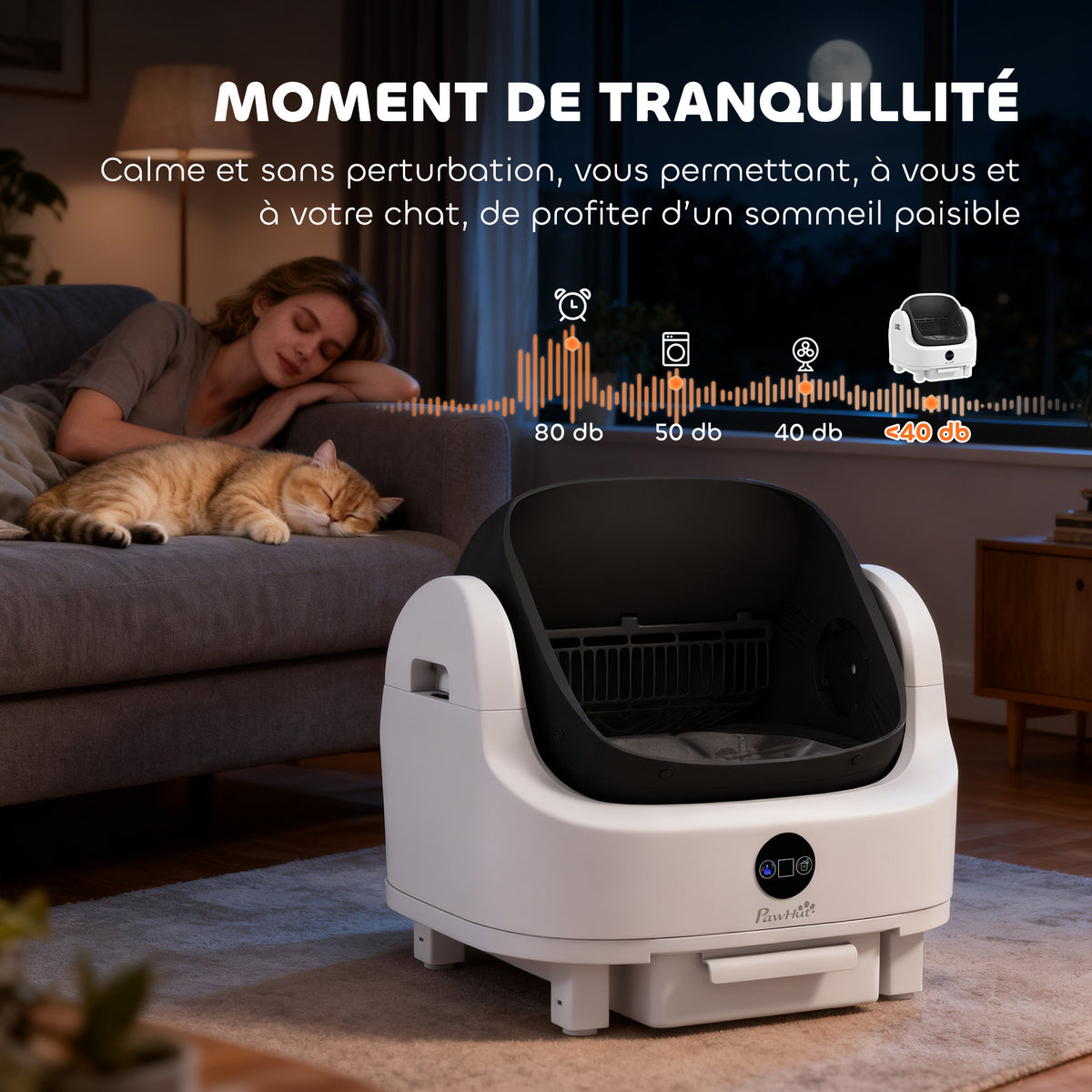 Litière chat autonettoyante bac à litière pour chat automatique ouvert isolation des odeurs/protection de sécurité blanc