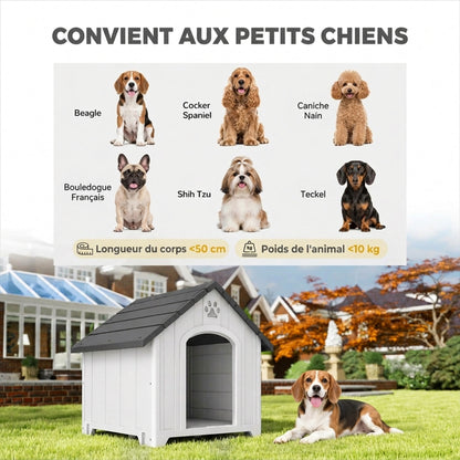 Niche pour chien extérieur, maison chien en polypropylène imperméable ventilé plancher surélevé 76x66x77cm gris clair
