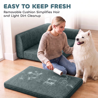 Canapé pour Chien Lit pour Chien Coussin Déhoussable Lavable Dossier Haut Accoudoirs Velours 101x66x34,5cm Gris
