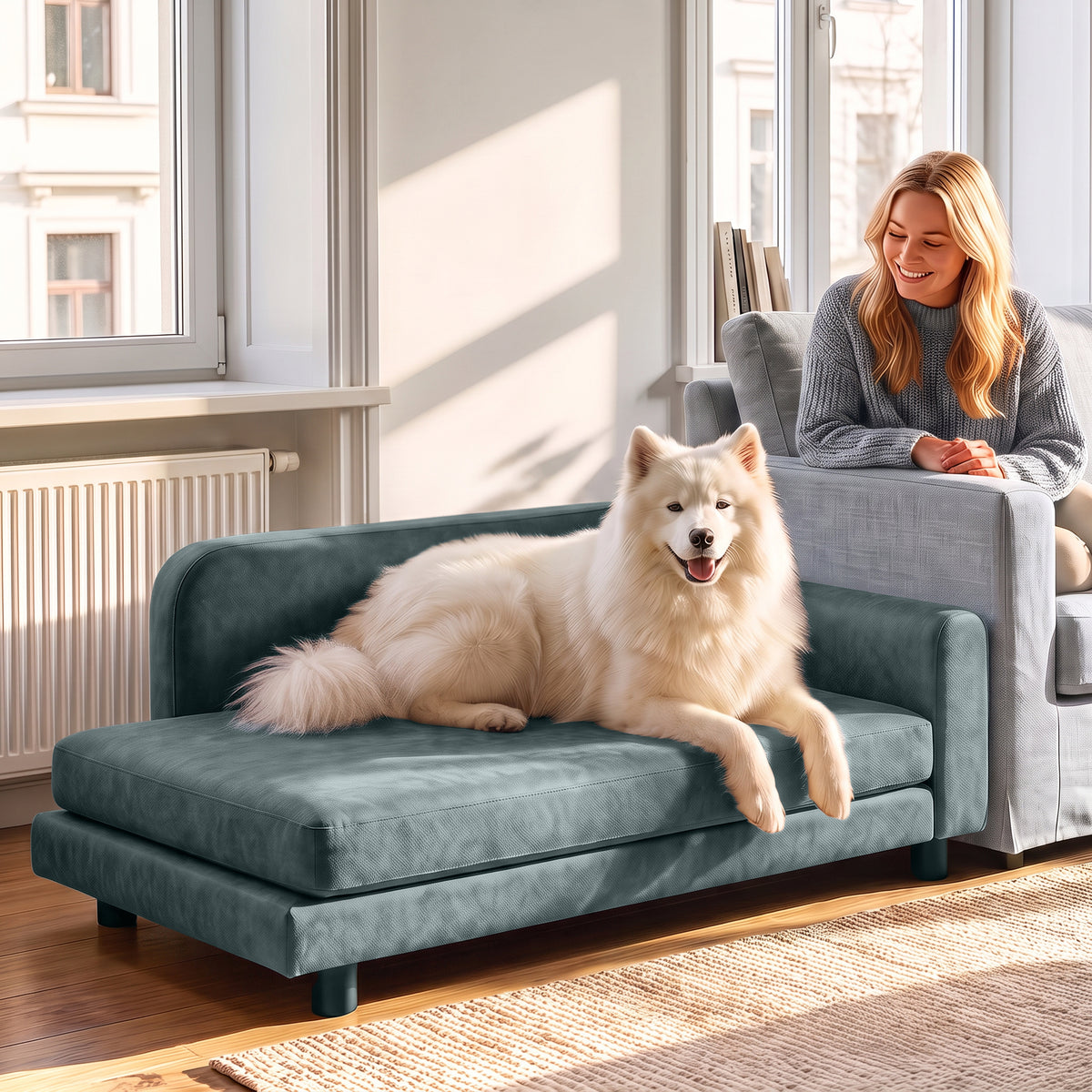 Canapé pour Chien Lit pour Chien Coussin Déhoussable Lavable Dossier Haut Accoudoirs Velours 101x66x34,5cm Gris