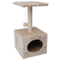 Mini arbre à chat beige avec niche douillette, poteau griffoir sisal et balle suspendue pour chats d'appartement