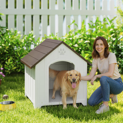 Niche pour chien extérieur, maison chien en polypropylène imperméable ventilé plancher surélevé 88x79x89cm gris clair
