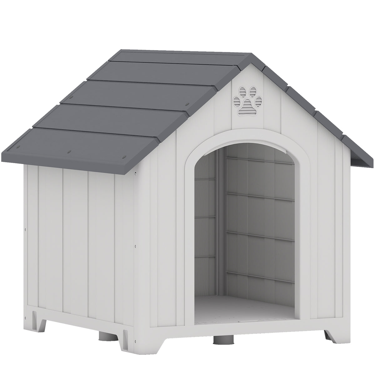 Niche pour chien extérieur, maison chien en polypropylène imperméable ventilé plancher surélevé 76x66x77cm gris clair