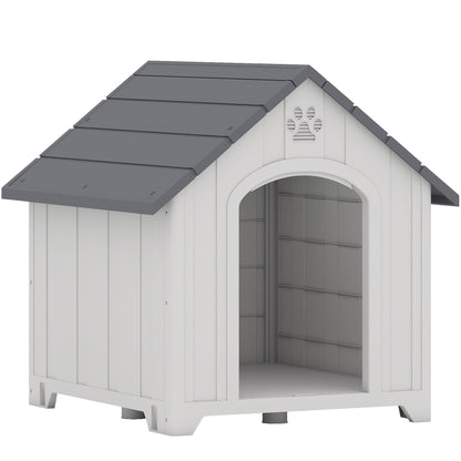 Niche pour chien extérieur, maison chien en polypropylène imperméable ventilé plancher surélevé 76x66x77cm gris clair
