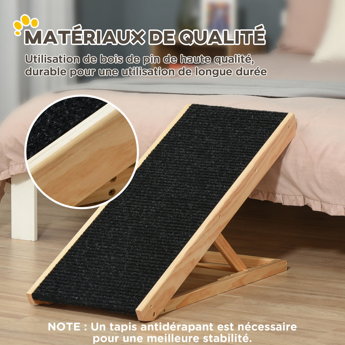 Rampe pour chien de grande taille pliable, escalier pour chien canapé avec hauteur ajustable 26-61 cm, noir