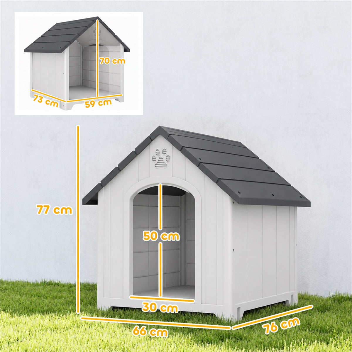 Niche pour chien extérieur, maison chien en polypropylène imperméable ventilé plancher surélevé 76x66x77cm gris clair