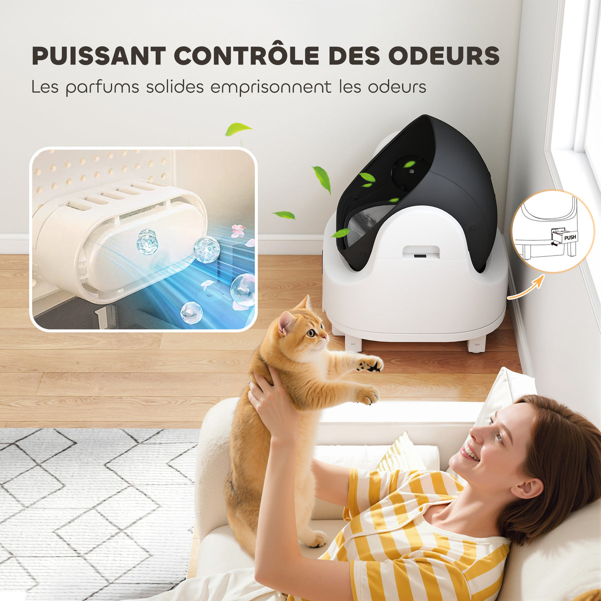 Litière chat autonettoyante bac à litière pour chat automatique ouvert isolation des odeurs/protection de sécurité blanc