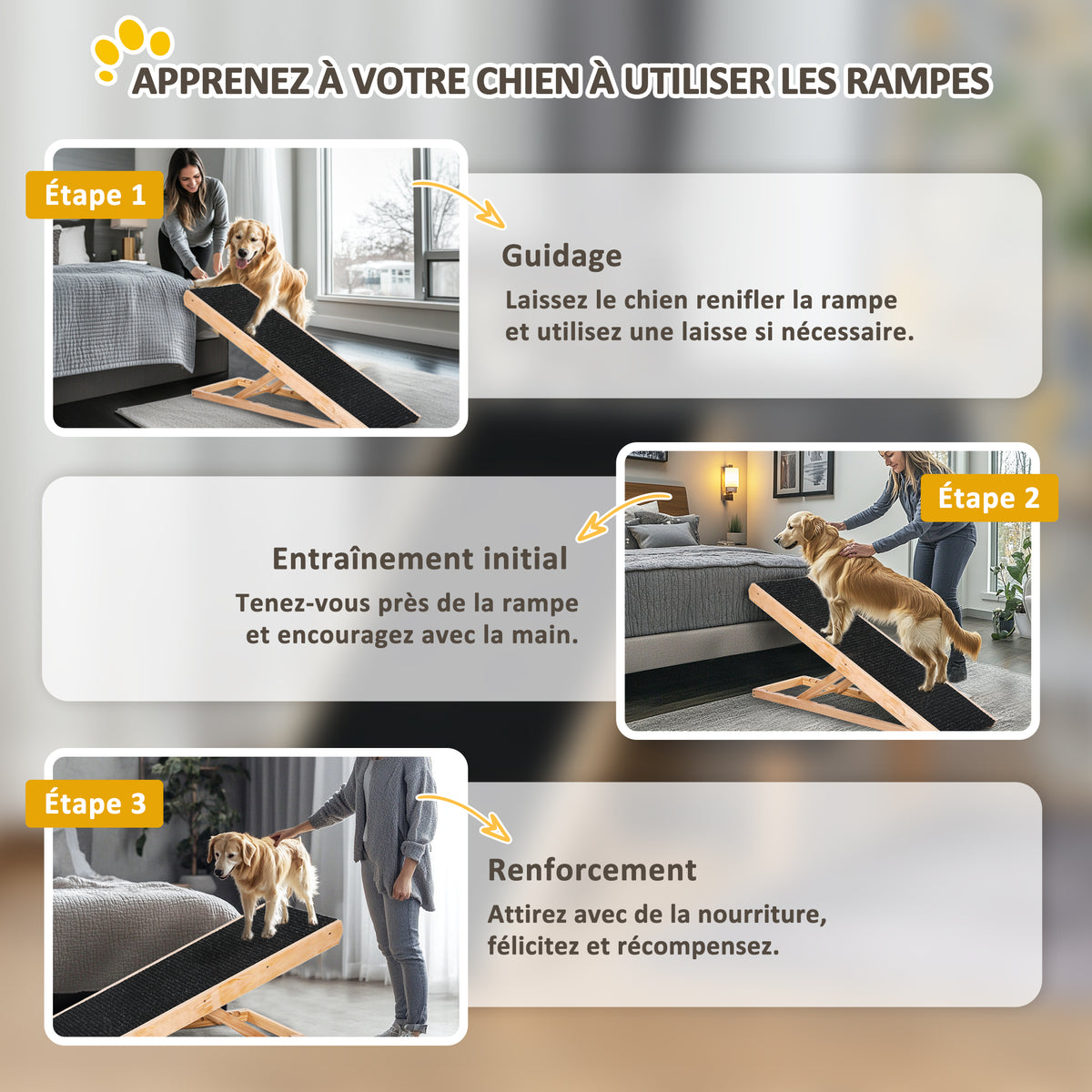 Rampe pour chien de grande taille pliable, escalier pour chien canapé avec hauteur ajustable 26-61 cm, noir