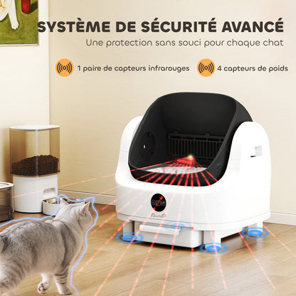Litière chat autonettoyante bac à litière pour chat automatique ouvert isolation des odeurs/protection de sécurité blanc