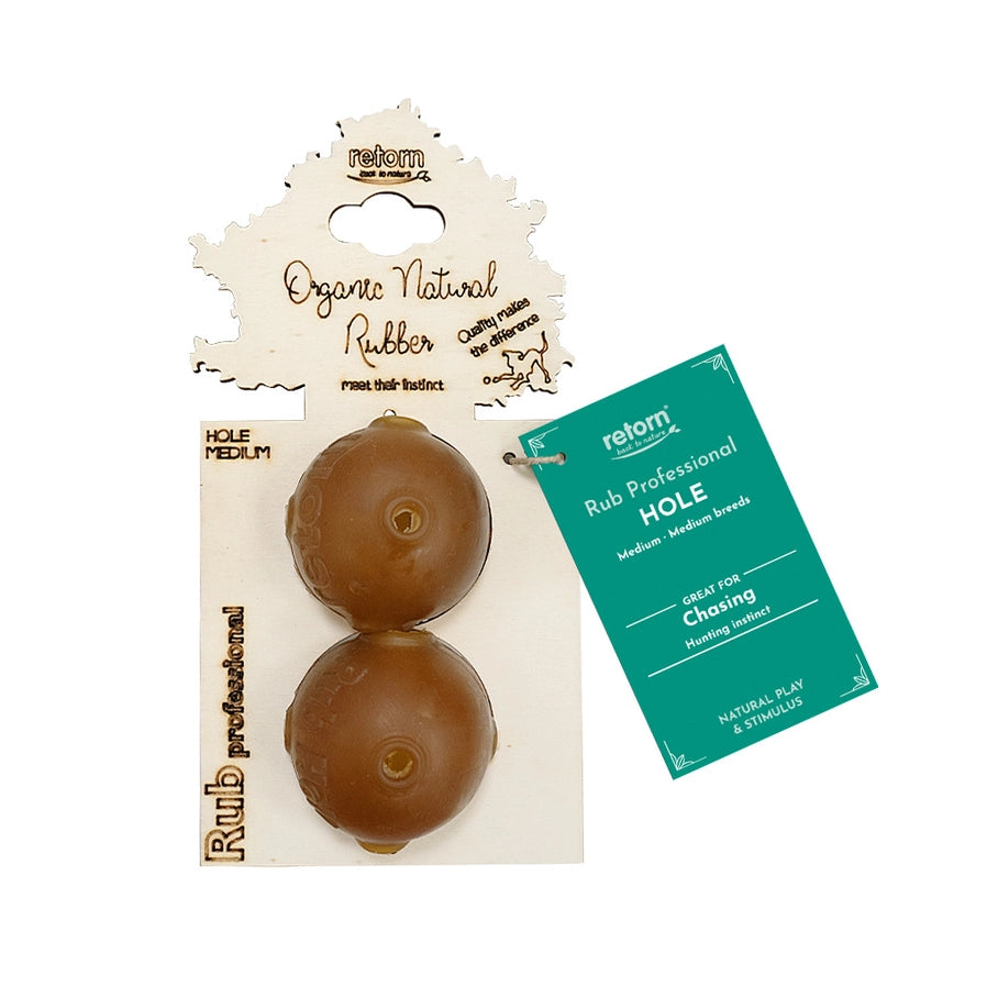 Deux jouets en caoutchouc naturel Rub Hole, parfaitement adaptés pour stimuler l'instinct de chasse et divertir les chiens de taille moyenne.