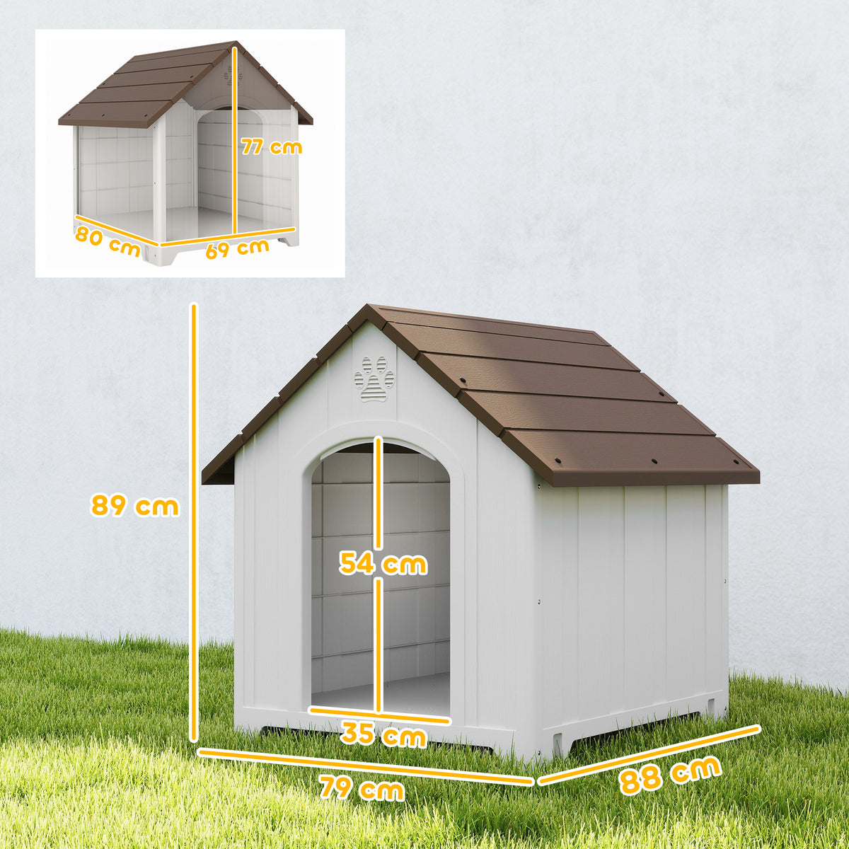 Niche pour chien extérieur, maison chien en polypropylène imperméable ventilé plancher surélevé 88x79x89cm gris clair