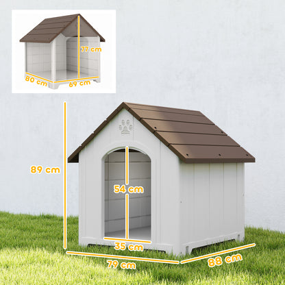 Niche pour chien extérieur, maison chien en polypropylène imperméable ventilé plancher surélevé 88x79x89cm gris clair