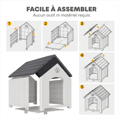 Niche pour chien extérieur, maison chien en polypropylène imperméable ventilé plancher surélevé 76x66x77cm gris clair