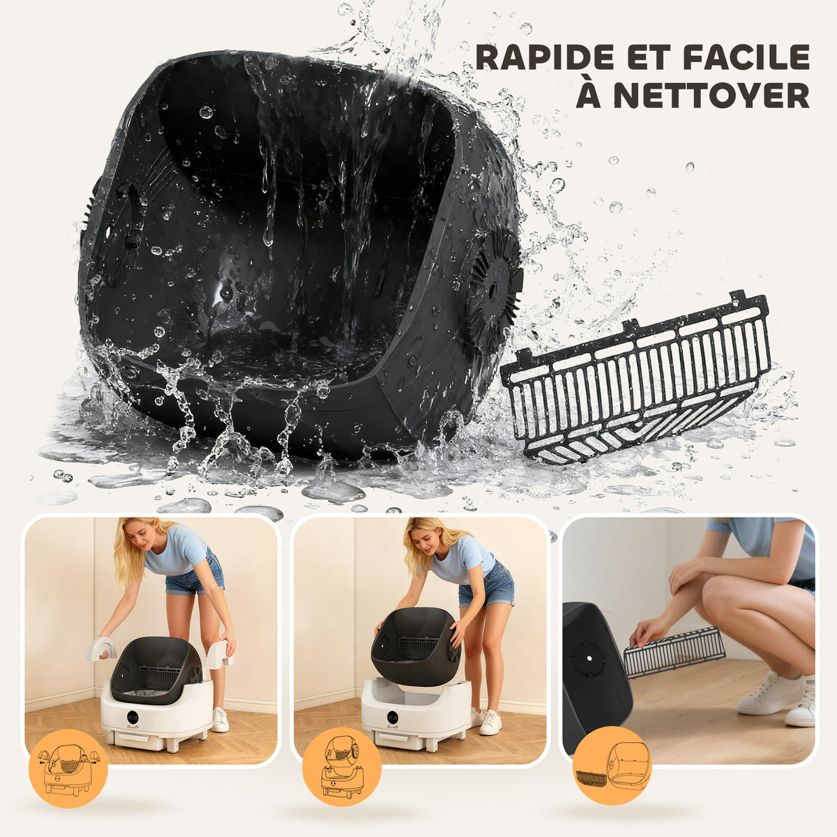 Litière chat autonettoyante bac à litière pour chat automatique ouvert isolation des odeurs/protection de sécurité blanc