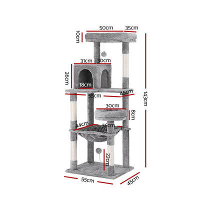 i.Pet Cat Tree Tower Scratching Post Scratcher 143cm Condo House Trees Grey – vue 3