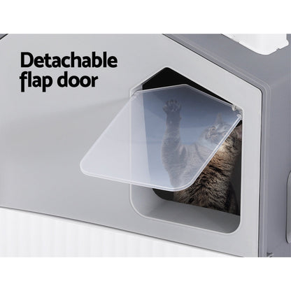 i.Pet Cat Litter Box Large Tray Kitty Toilet Enclosed Cat Litter Box Hooded Scoop Mat Grey – vue 4