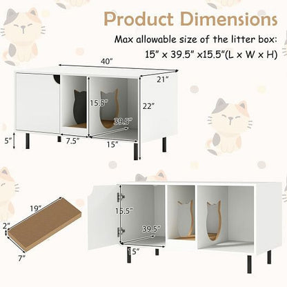 40 Inch Cat Litter Box Enclosure for 2 Cats Hidden Cat Washroom-White – vue 4