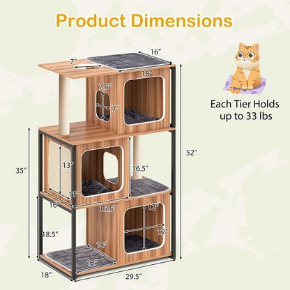 Modern Cat Tree Cat House with Metal Frame and Scratching Posts-Natural – vue 2