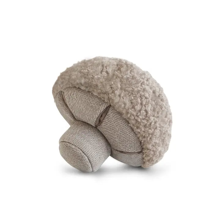 Peluche beige en forme de champignon douce et interactive pour chien, idéale pour stimuler la curiosité et le jeu des chiots.