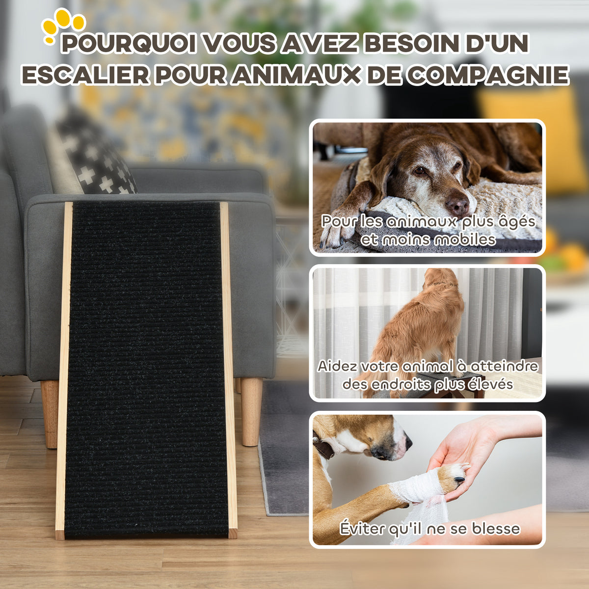 Rampe pour chien de grande taille pliable, escalier pour chien canapé avec hauteur ajustable 26-61 cm, noir