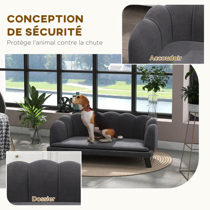 Canapé chien lit pour chien chat coquillage 98L x 60l x 35H cm coussin moelleux velours gris