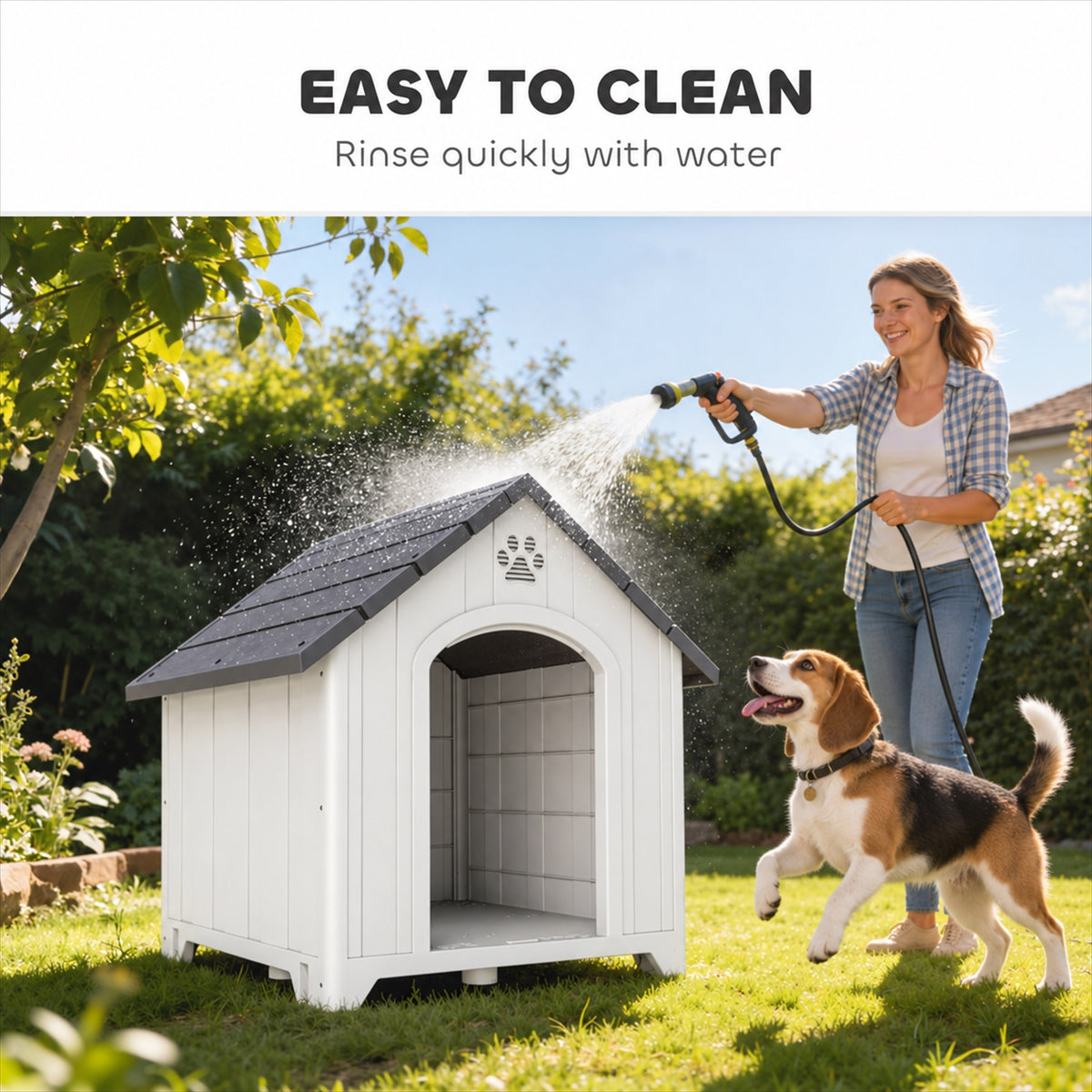Niche pour chien extérieur, maison chien en polypropylène imperméable ventilé plancher surélevé 76x66x77cm gris clair