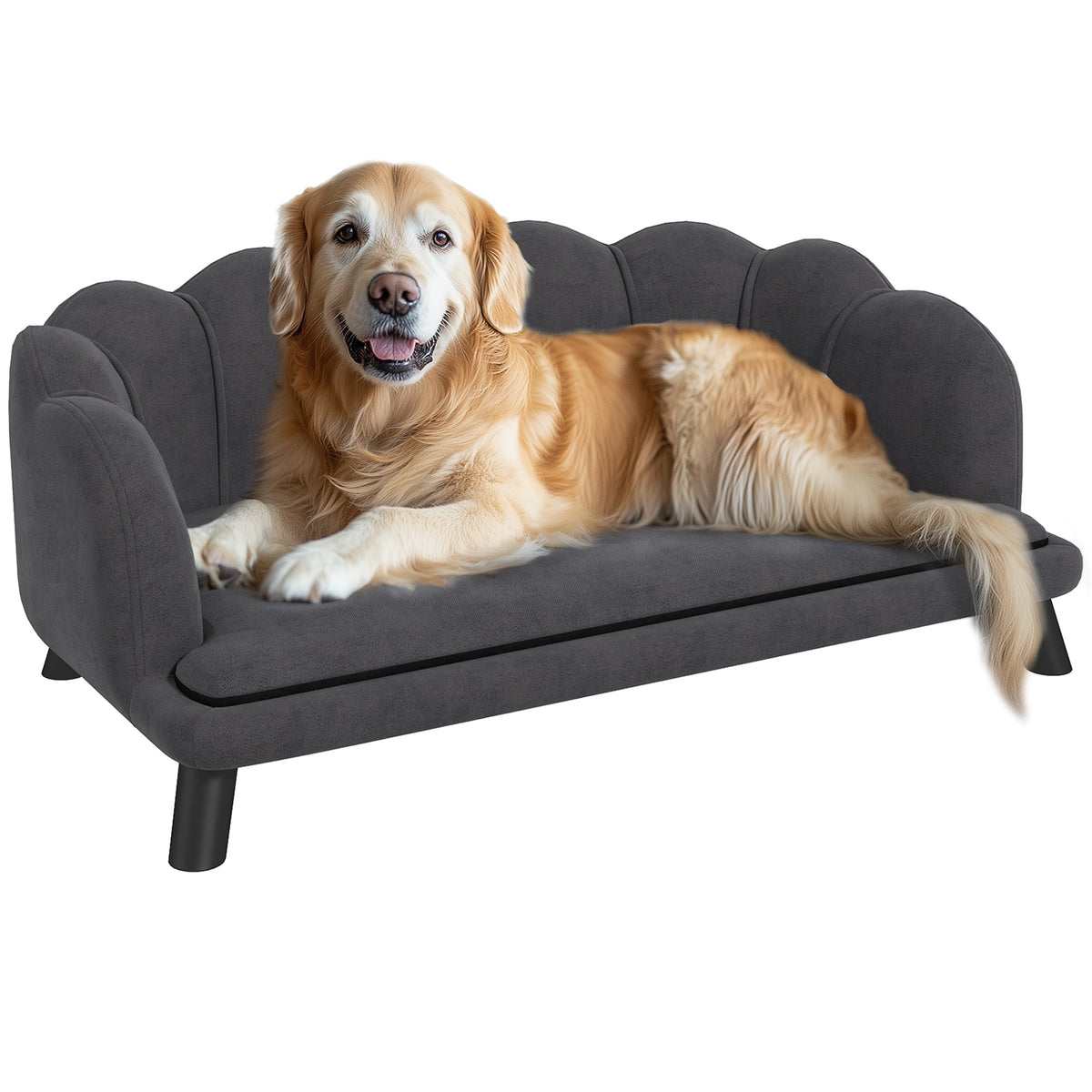 Canapé chien lit pour chien chat coquillage 98L x 60l x 35H cm coussin moelleux velours gris