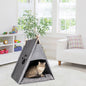 Tente tipi pour chat en tissu gris, dotée d'un design mignon avec patte et œil bleu, offrant un espace douillet et sécurisé pour que votre chat puisse se détendre.