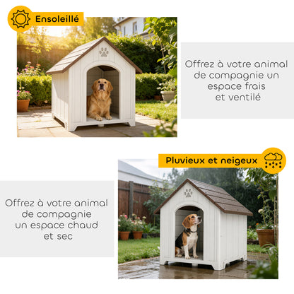 Niche pour chien extérieur, maison chien en polypropylène imperméable ventilé plancher surélevé 88x79x89cm gris clair