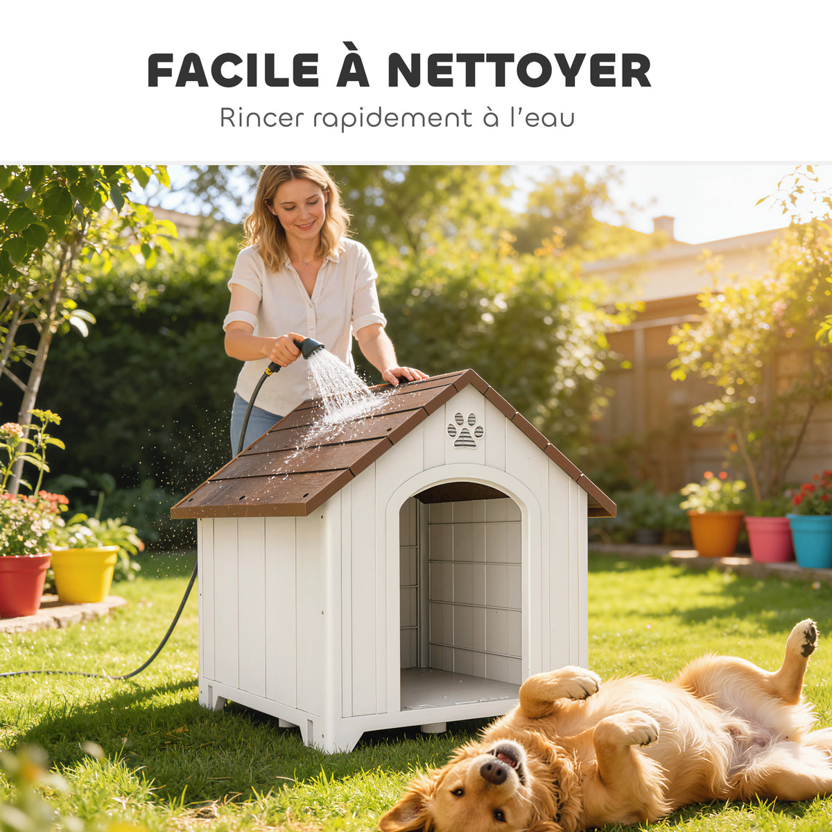 Niche pour chien extérieur, maison chien en polypropylène imperméable ventilé plancher surélevé 88x79x89cm gris clair