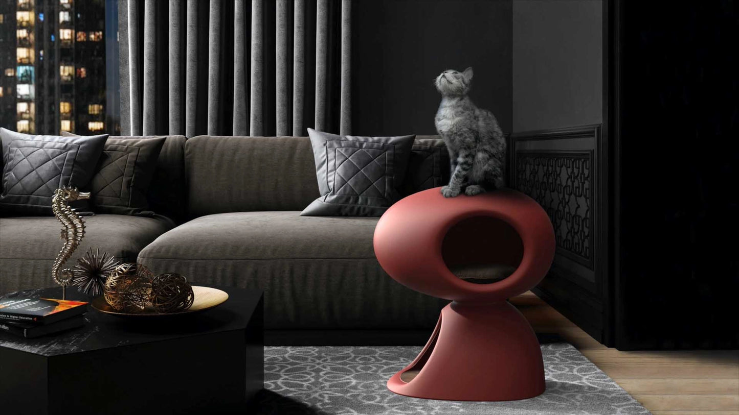 Lit design pour chat avec griffoir et jouet en peluche - United Pets