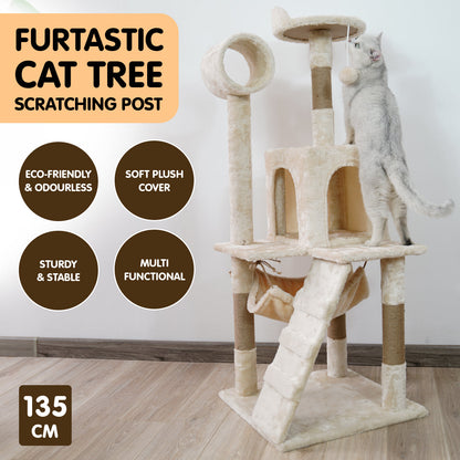 NNEDPE 135cm Cat Tree Scratching Post - Beige – vue 2
