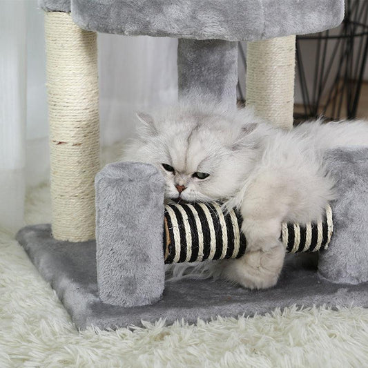 Gray Paw Print Cat Climbing Frame With Sisal Grinding Claw Toy - All-In-One Cat Playground