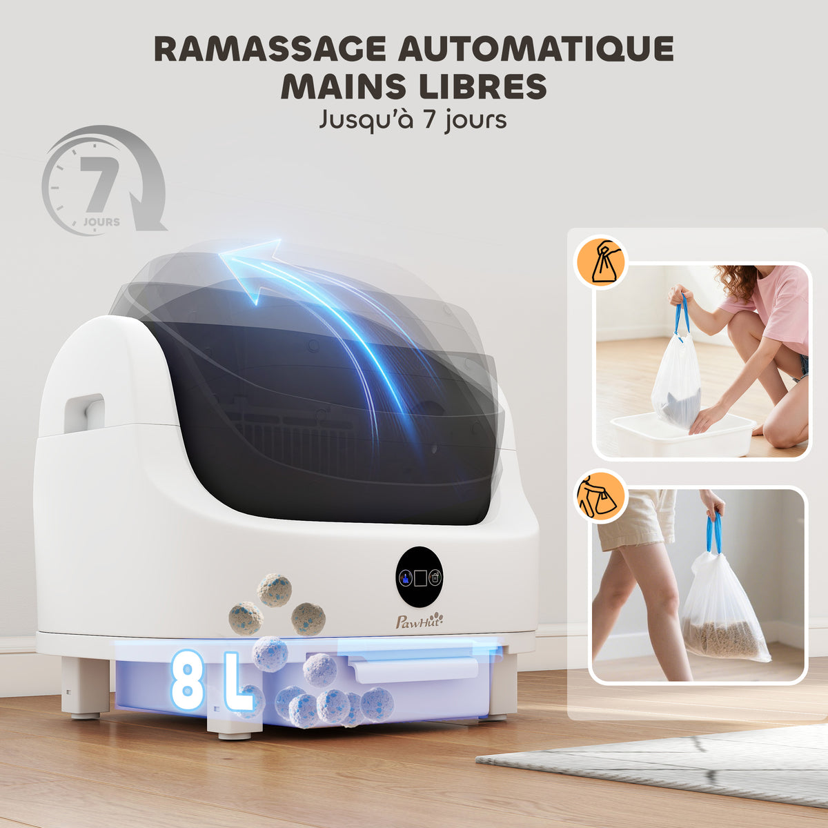 Litière chat autonettoyante bac à litière pour chat automatique ouvert isolation des odeurs/protection de sécurité blanc