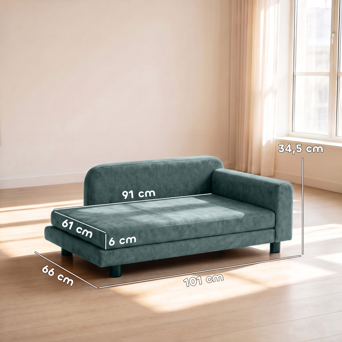Canapé pour Chien Lit pour Chien Coussin Déhoussable Lavable Dossier Haut Accoudoirs Velours 101x66x34,5cm Gris