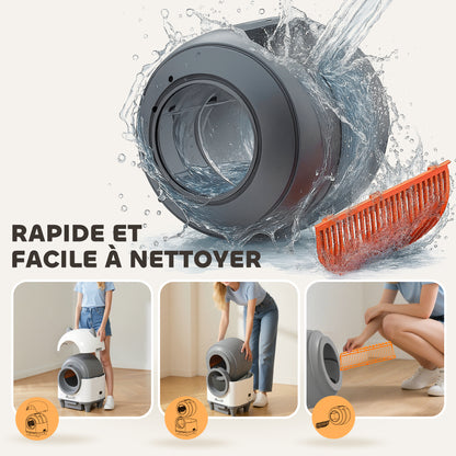 Bac à litière pour chat autonettoyant 80L, bac à litière automatique contrôle app, anti-pinch, 55,5 x 51 x 60 cm, blanc