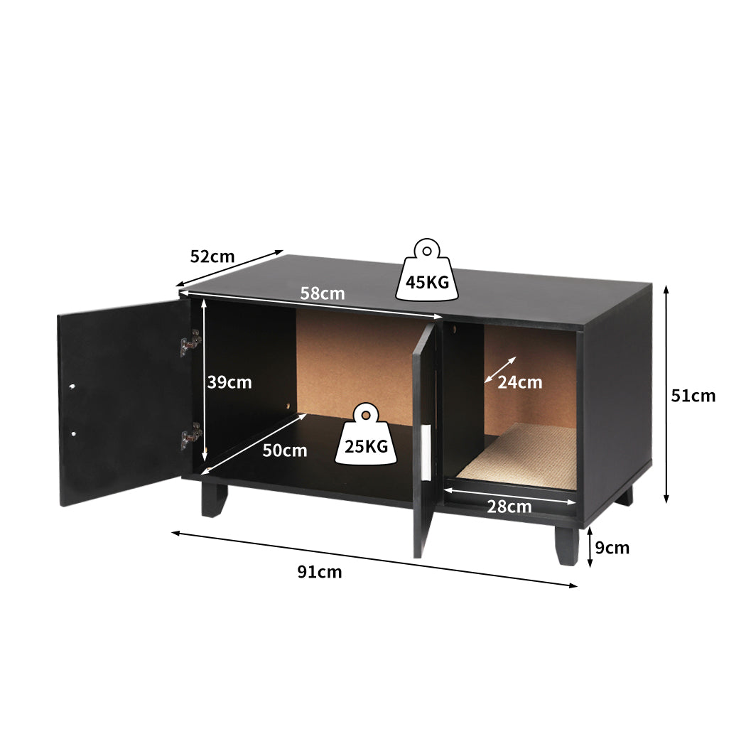 PaWz Enclosed Cat Litter Cabinet Box Black – vue 2